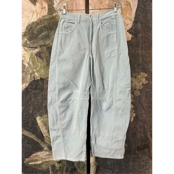 Free People We The Free Good Luck Mid-Rise Cord Barrel Jeans Size 26 - Picture 2 of 5